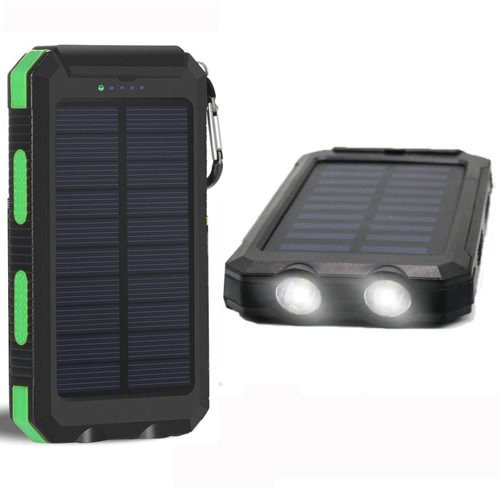 20000mAh Solar Power Bank Solar Charger Waterproof Portable Battery Charger with Compass for iPad iPhone Android Cellphones (Black & Green)