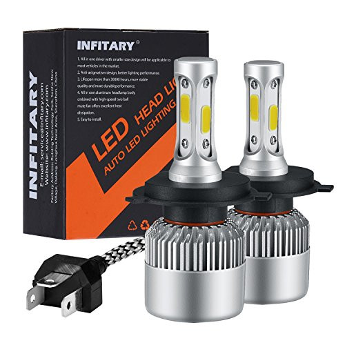 Infitary LED Headlight Bulbs H4 Conversion Kits High/Low Beam Auto Headlamp Dual Beam Car Headlight 72W 6500K 8000LM Extremely Super Bright COB Chips- 1 Pair- 3 Year Warranty (H4/9003/HB2 Hi/Lo)