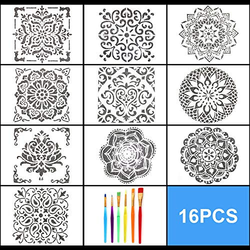 10-Pack (12x12 inch) Large Size Reusable Mandala Stencil Laser Cut Painting Template Floor Wall Tile Fabric Furniture Stencils Mandala Painting Stencils