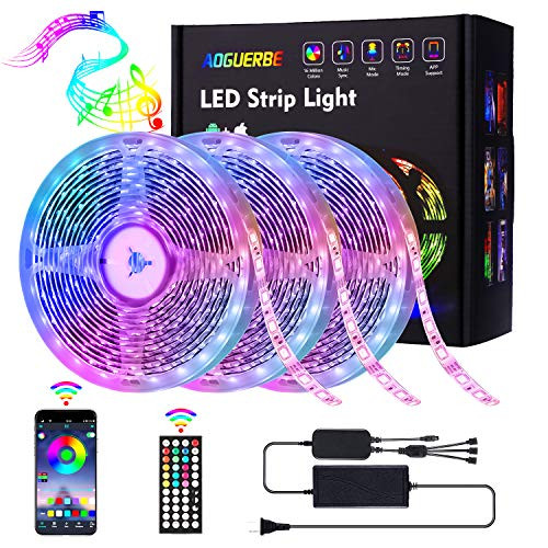 AOGUERBE Led Strip Lights 49.2FT/15M Music Sync Color Changing Light Strip with 44-Keys IR Remote Controller Flexible 5050 RGB LEDs Light Strips Kit for Home, Party, TV, DIY Decoration- APP Controlled AOGUERBE Led Strip Lights 49.2FT/15M Music Sync Color Changing Light Strip with 44-Keys IR Remote Controller Flexible 5050 RGB LEDs Light Strips Kit for Home, Party, TV, DIY Decoration- APP Controlled