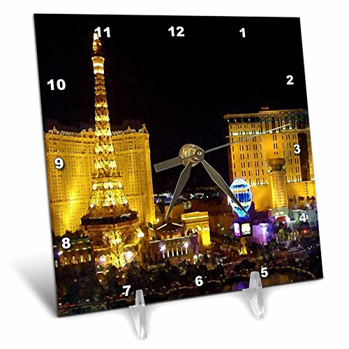 3dRose dc_4396_1 LLC Las Vegas Desk Clock, 6 by 6-Inch
