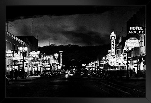 Las Vegas Lights at Night Black and White BW Archival Photo Art Print Black Wood Framed Poster 20x14