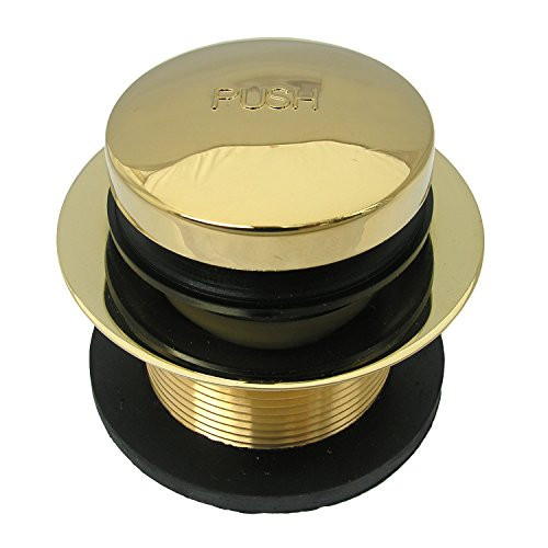 LASCO 03-4809PB Brass Bathtub Drain Strainer with Tip Toe Style Stopper and 1-1/4-Inch Fine Thread x 1-1/2-Inch Course Thread Bushing, Polished Brass