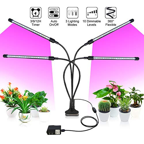 LED Grow Light for Indoor Plants, Plant Lights with 40W 80 Lamp Bulbs, Auto On/Off, 3/9/12H Timer, 10 Dimmable Levels, Adjustable Gooseneck, 3 Lighting Modes, Full Spectrum