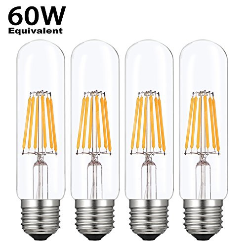 CanYa T30 (T10) 6W clear Tubular Antique Edison Style LED Filament Light Bulb 2700K Warm White 600LM E26 Base Lamp 60W Incandescent Equivalent t30 light bulb t30 led bulb E26 Base bulb 4 pack