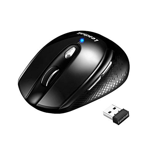 LeadsaiL Wireless Computer Mouse, 2.4G Portable Slim Cordless Mouse Less Noise for Laptop Optical Mouse with 6 Buttons, AA Battery Included, USB Mouse for Laptop, Deskbtop, MacBook (Black)