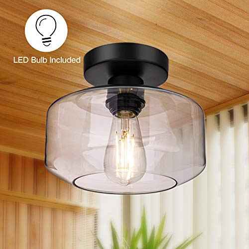 Semi Flush Mount Ceiling Light, Farmhouse Light Fixture with Clear Glass Lamp Shade, Ceiling Light Fixture for Bedroom Hallway Dining Room Bathroom Corridor Passway, E26 Based LED Bulb Included