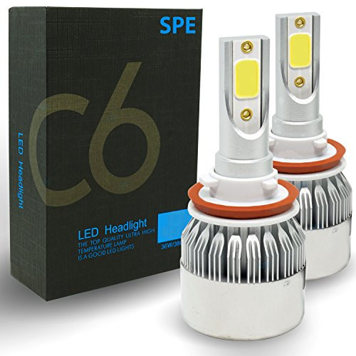 SPE LED Headlight Bulbs - H11 (H8, H9, H16) - 72W 7600LM 6000K Cool White Bulb - Direct Replacements, IP67 Waterproof - 2 Year Warranty