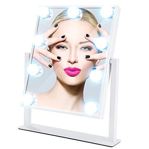 MESHA Hollywood Makeup Mirror with Lights Large Lighted Makeup Mirror LED Vanity Makeup Mirror Smart Touch Control 3Colors Light 360°Rotation,White
