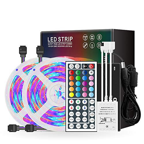 LED Strip Lights, 32.8ft RGB LED Light Strip Color Changing LED Strip Lights, 5050 LED Tape Lights with Remote for Home Lighting Kitchen Bed Flexible Strip Lights for Bar Home Decoration(2x5m)