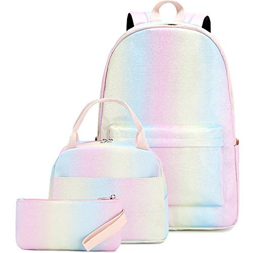 Backpack for Teen Girls School Bags Rainbow Kids Bookbags Set School Backpack with Lunch Box and Pencil Case (Rainbow)