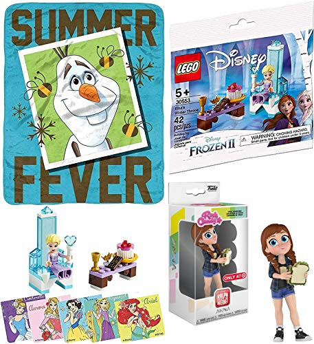 Little Magic Snow & Frozen 2 Pack Elsa's Winter Throne 30553 Princess Pack Bundled with Olaf Throw Blanket & Animation Mini Art Figure & Sticker Character Collection 4-Items