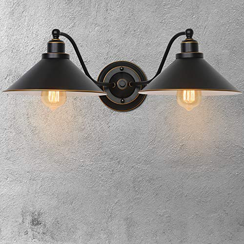 Bathroom Wall Fixture, 2 Light Wall Sconce Light Fixture, Industrial Wall Lamp Metal Wall Light for Bathroom Bedroom, Black