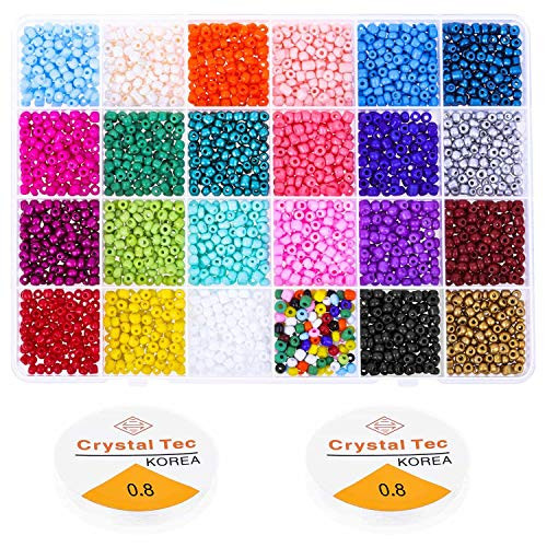 Pony Seed Beads, Shynek 24 Colors Friendship Bracelet Beads 4mm Small Rainbow Glass Beads with Elastic String for Jewelry Making Bracelets Necklaces