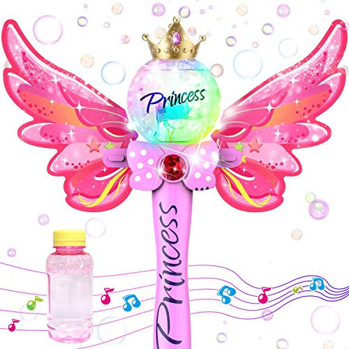 WisToyz Bubble Machine Bubble Blower with Detachable Wings, Musical Light-up Bubble Wand, 1000+ Bubbles Per Minute, Bubble Solution & Screwdriver Included, Bubble Machine for Kids & Toddlers