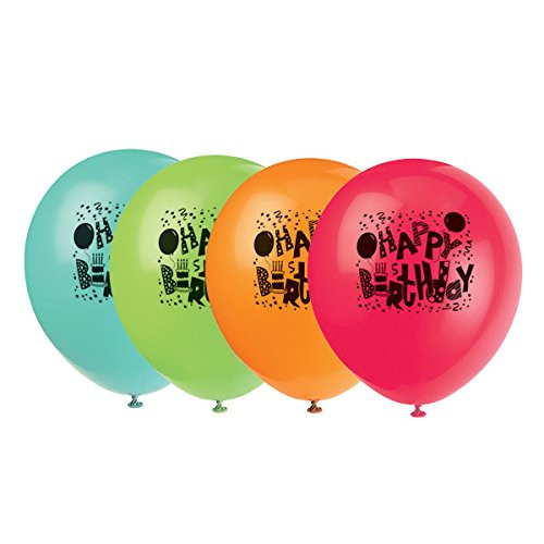 Unique Party Decorations 12" Latex Jamboree Birthday Balloons, Assorted Color 8ct, Multicolor