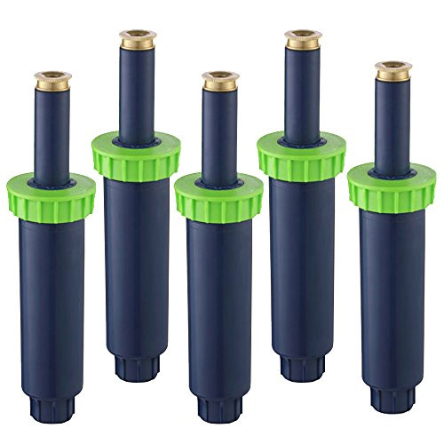 ASNOMY 4" Pop-up Sprinklers with Brass Nozzle, pop up Irrigation Sprinkler for Lawn, Yard, Garden, Planter beds - 5 Pack(4pcs 360 Degrees Sprinklers + 1pc 180 Degrees Sprinklers) (Green)
