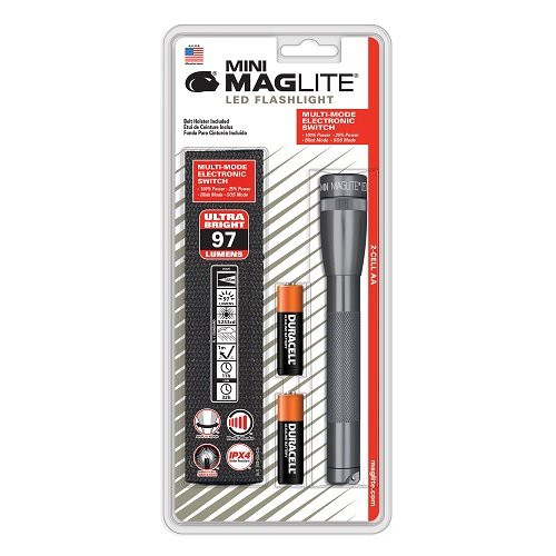 Maglite Mini LED 2-Cell AA Flashlight with Holster, Gray