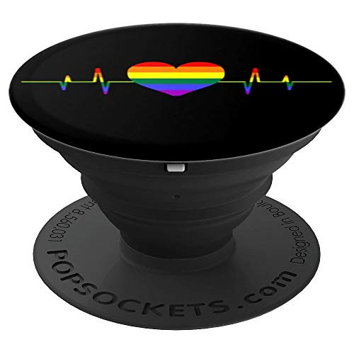 LGBT heartbeat LGBT rainbow heartbeat gay and lesbian pride PopSockets Grip and Stand for Phones and Tablets