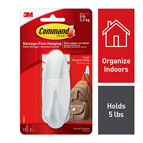 Command 17083 Designer Large Plastic Hook, 1 Hook 2 Strips, Organize your dorm