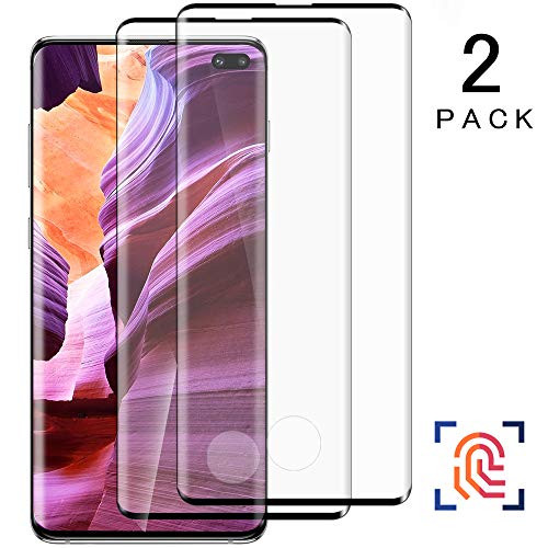 Galaxy S10 Plus Screen Protector, 2-Pack Tempered Glass [Fingerprint Sensor Support, 9H Hardness, 3D Curved Full Coverage, Bubble Free] HD Glass Screen Film for Samsung Galaxy S10 Plus/S10+ 5G (6.4")