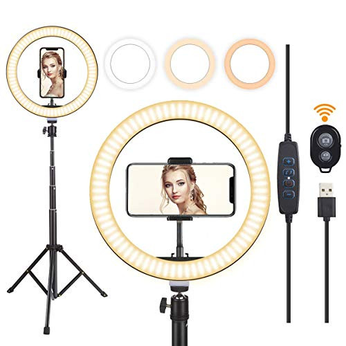 10" Selfie Ring Light with Tripod Stand & Flexible Phone Holder, Dimmable LED Desk Ringlight for Makeup, Photography, YouTube Video, Tiktok, Live Stream, Vlog, Compatible with iPhone&Android