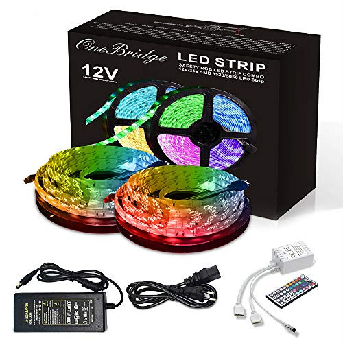 OneBridge Led Strip Lights 32.8ft 10m with 44 Keys IR Remote and 12V Power Supply Flexible Color Changing 5050 RGB 300 LEDs Light Strips Kit for Home, Bedroom, Kitchen,DIY Decoration