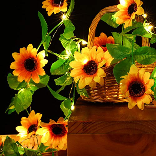 Artificial Sunflower String Lights Sunflower Home Decor Sunflower Battery Operated String Fairy Lights for Indoor Bedroom Wedding Home Garden Decor, Warm White (13 ft, 40 LEDs and 20 Flowers)
