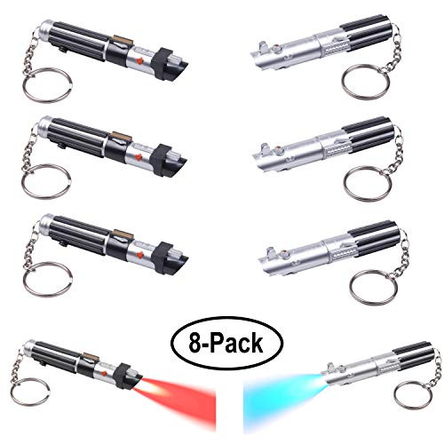 Star Wars Darth Vader and Luke Skywalker Lightsaber Keychain Party Favors, Set of 8 - Miniature Replica Key Chain Flashlight with Red or Blue Light - for Stocking Stuffers, Goodie Bags, Etc