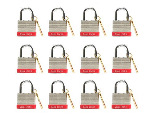 Lion Locks Keyed Alike Padlock Set, Short Shackle, 1-1/4-inch Wide 1-1/4-inch Tall Shackle, 12-Pack