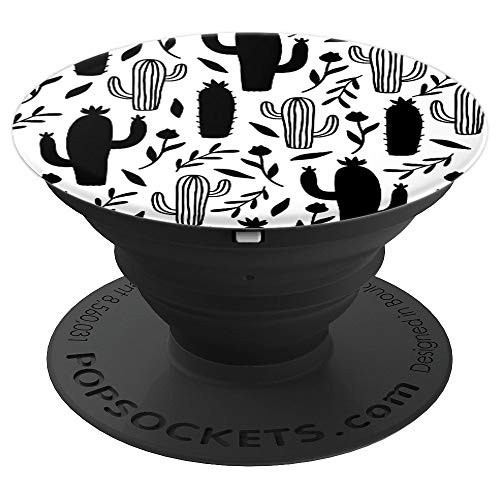 Black and White Cactus Pop Phone Grip - Cute PopSockets Grip and Stand for Phones and Tablets