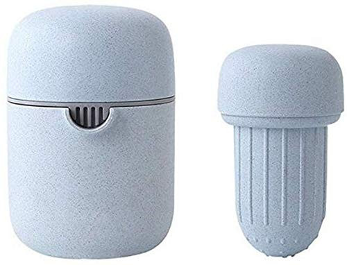 Portable Manual Juicers, Hand Juicer Citrus Orange Squeezer Manual Lid Rotation Press Reamer for Lemon Lime Grapefruit with Strainer and Container (Blue)