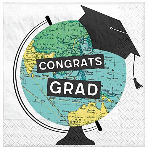 Graduation World Map Printed Table Napkins - 36pc