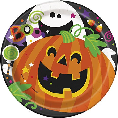 Unique tableware Happy Halloween Party Dessert Paper Plates, 7", 8 Ct, 7", Orange/White