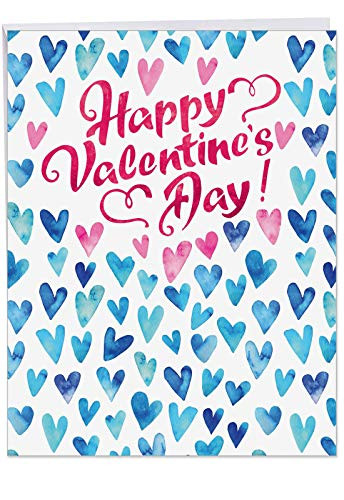 NobleWorks, Jumbo Happy Valentines Day Greeting Card (8.5 x 11 Inch) - Big Valentine's Card - Blue Hearts J3503VDG