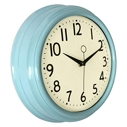 Lumuasky Retro Wall Clock 9.5 Inch Blue Kitchen 50's Vintage Design Round Silent Non Ticking Battery Operated Quality Quartz Clock (Robin Egg Blue)