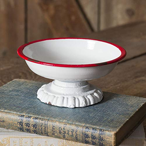 CTW Home Collection Trim Pedestal Dish Home Essential, 6" Diameter x 3"Tall, White, Red