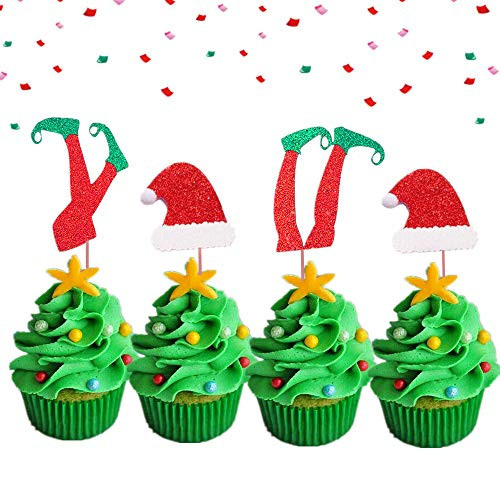 LaVenty Set of 36 Elf Cupcake Toppers Elf Feet Topper Christmas Dessert Topper Winter Elves Party Decoration Elf Cupcake Decoration Christmas Cake Decoration