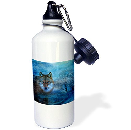 3dRose Blue Wolf is a digital composition of six photographic elements. -Sports Water Bottle, 21oz (wb_173003_1), 21 oz, Multicolor