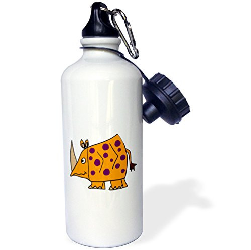 3dRose Funny Spotted Orange Rhino Art-Sports Water Bottle, 21oz (wb_200092_1), 21 oz, Multicolor
