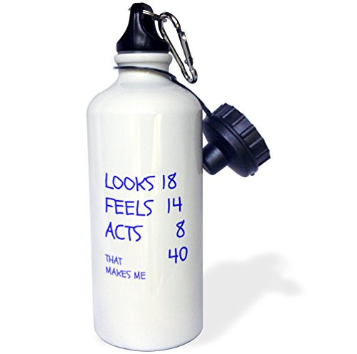 3dRose makes me 40, blue lettering-Sports Water Bottle, 21oz (wb_214423_1), 21 oz, Multicolor