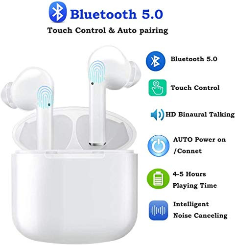 Wireless Bluetooth Earbuds 5.0, Maegoo Bluetooth Headphones Sports Noise Cancelling Mini True Wireless Stereo Earbuds Built-in Mic with 24H Playtime Charging Case for iPhone & Android Phones(White)