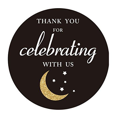 MAGJUCHE Black Thank You I Love You to The Moon and Back Stickers, Baby Shower or Birthday Party Favors Labels, 2 inch, 40-Pack