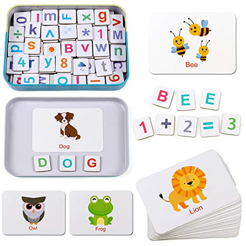 Lewo Magnetic Letters and Numbers Wooden Alphabet ABC Fridge Magnets Flash Cards Spelling Counting Game Preschool Educational Toys for 3 4 5 6 Years Old Kids Toddlers Boy Girl