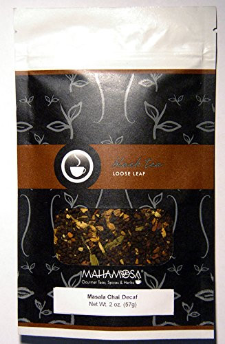 Mahamosa Masala Chai Decaf Tea 2 oz - Decaffeinated Black Tea Loose Leaf (with ginger root, cinnamon, green cardamom and cinnamon, ginger and vanilla flavor)