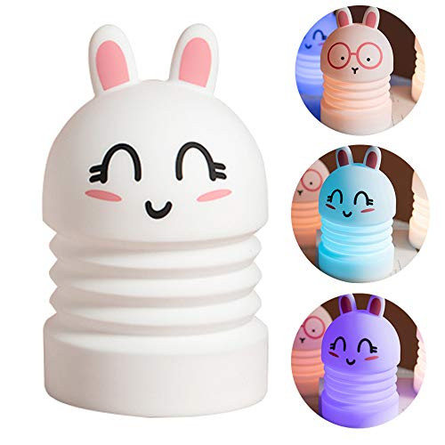 Kids Night Light, AVEKI Cute Rabbit Silicone 7 Color Changing Night Lamp Rechargeable Tap Control Bedside Lamp for Infant or Toddler Baby Children Bedroom Kids Night Light, AVEKI Cute Rabbit Silicone 7 Color Changing Night Lamp Rechargeable Tap Control Bedside Lamp for Infant or Toddler Baby Children Bedroom