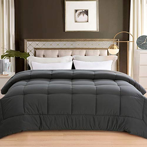 THLAND Comforter Queen Size for Bed, All-Season Down Alternative Quilted Reversible Duvet Insert or Stand-Alone Comforter with Corner Tabs, Warm Breathable Fluffy, Dark Gray, 88 x 88 inches