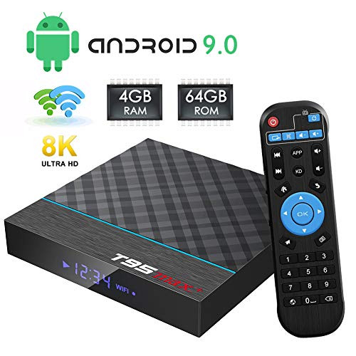 TV Box Android 9.0, T95 MAX+ Android Box 4GB RAM 64GB ROM with Amlogic S905X3 Quad-core Cortex-A55 BT4.0 Dual WiFi 2.4/5G Support 8K 3D Android TV Box