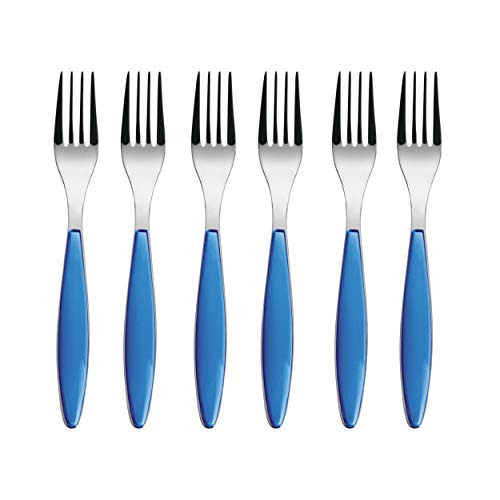 Guzzini Feeling Collection Fork, Set of 6, Made in Italy, Stainless Steel and Mediterranean Blue