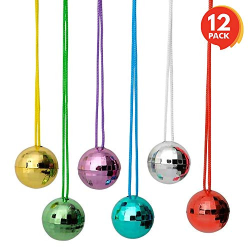 ArtCreativity Assorted Colors Disco Ball Necklaces, Pack of 12, Disco Theme 70s Party Decorations, Disco Photo Booth Props, Dance Party Favors and Supplies for Kids and Adults